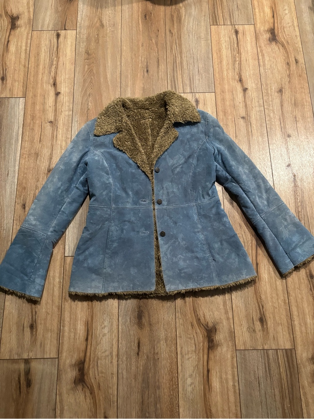 Vintage Y2K Guess Blue Genuine Suede Leather Coat Jacket